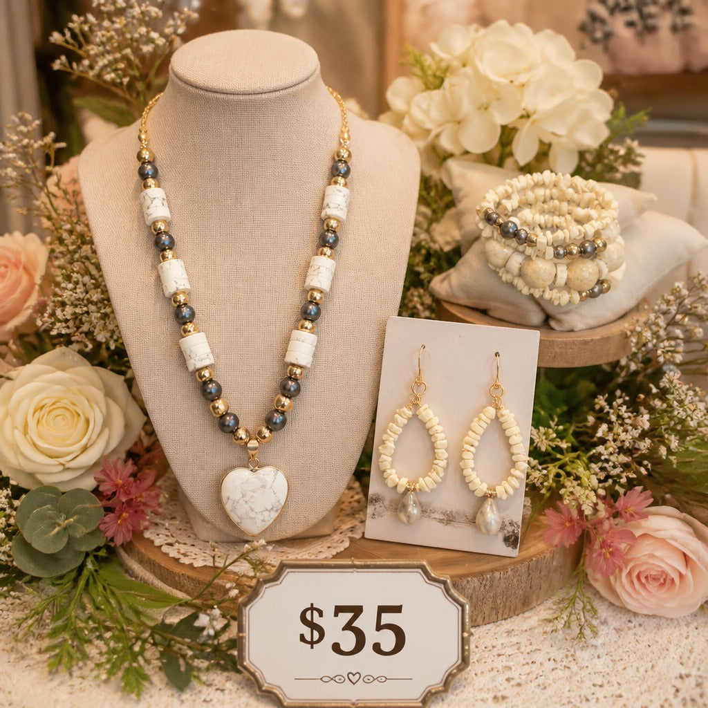 Serene Heart Howlite Jewelry Set