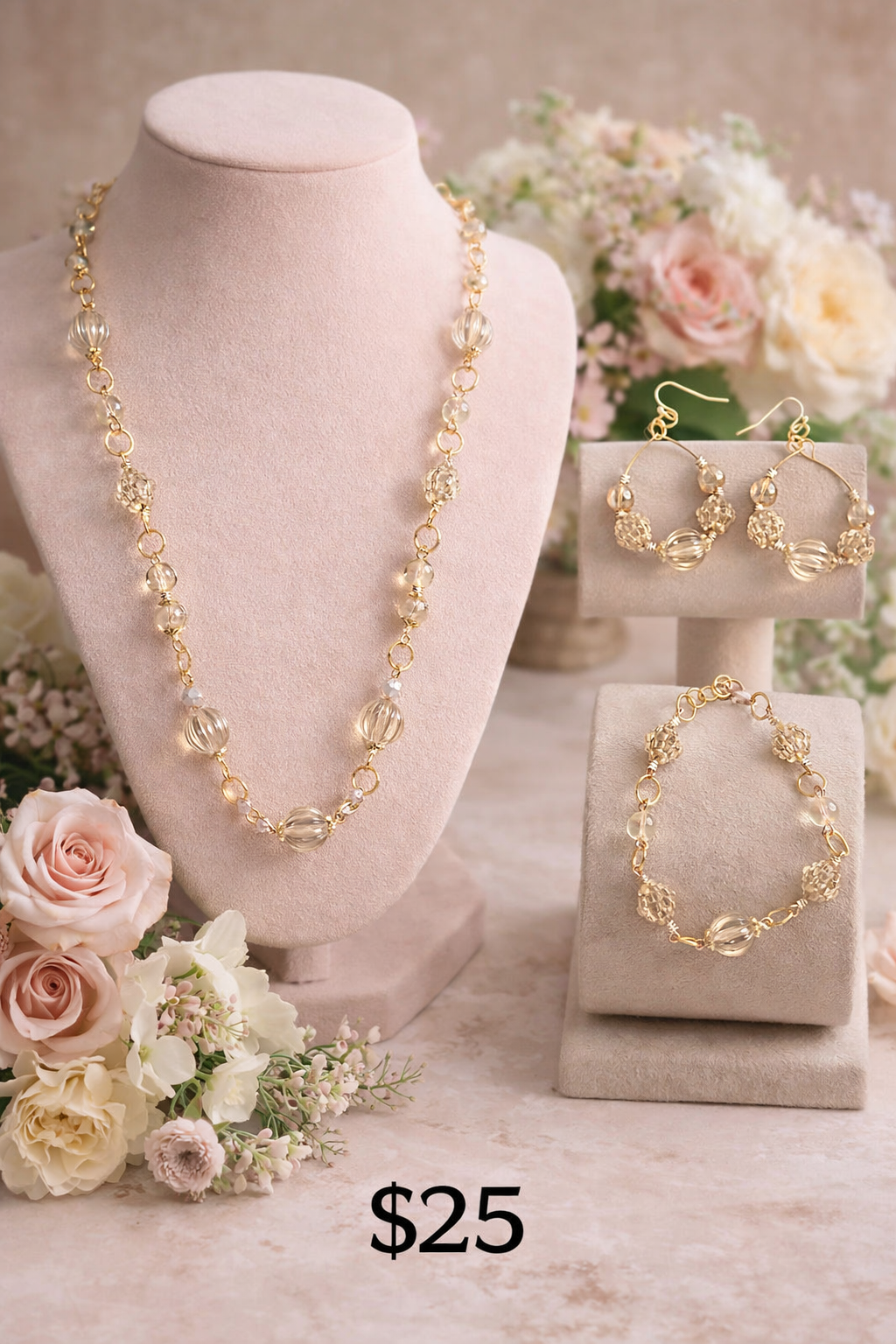 Crystalline Elegance Gold Necklace Set